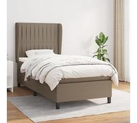 Kaloriko Lit à sommier tapissier avec matelas taupe, 100 x 200 cm, housse en tissu, tête de lit réglable en hauteur, matelas à ressorts ensachés, soutien de fermeté moyenne, pour un sommeil réparateur