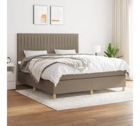 Kaloriko Lit à sommier tapissier avec matelas, taupe, 160 x 200 cm, housse en tissu, tête de lit réglable en hauteur, matelas à ressorts ensachés, support moyennement dur, kit complet pour chambre à