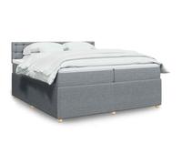 Kaloriko Lit à sommier tapissier, gris clair, 200 x 200 cm, en tissu, avec matelas à ressorts ensachés, éclairage LED, surmatelas confortable, pieds en bois de pin, pour un sommeil réparateur