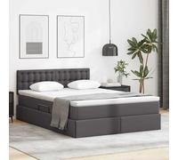 Kaloriko Lit avec espace de rangement et LED, gris, 140 x 190 cm, en cuir synthétique, plate-forme avec climat hydraulique, meuble de chambre moderne, matelas inclus