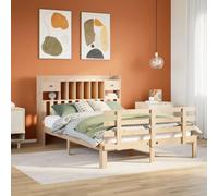 Kaloriko Lit Bibliothèque 140x190 cm en Pin Massif, Cadre de Lit Robuste avec Rangement Intégré, Sommier à Lattes, Meuble de Chambre Gain de Place