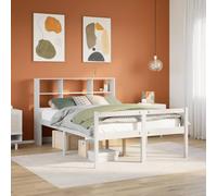Kaloriko Lit Bibliothèque Blanc 140x200 cm, Cadre de Lit en Bois de Pin Massif Durable avec Rangement Intégré, Sommier à Lattes, Soutien Optimal pour Chambre