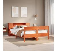Kaloriko Lit Bibliothèque Pin Massif, Cire Marron, 140x190 cm, Cadre de Lit Robuste avec Rangement Intégré, Sommier à Lattes, Meuble de Chambre Gain de Place