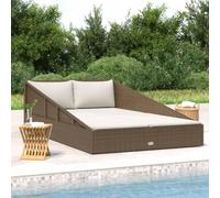 Kaloriko Lit de jardin marron en polyrotin 110 x 200 cm avec coussin amovible, lit double robuste d'extérieur pour terrasse, balcon, piscine, île inclinable résistante aux intempéries avec rembourrage