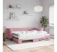 Kaloriko Lit de jour extensible avec matelas, velours rose, 90 x 200 cm, canapé-lit 2 en 1 pour chambre d'amis, cadre de lit robuste, design moderne