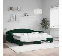 Kaloriko Lit de jour extensible avec matelas, vert foncé, 100 x 200 cm, housse en velours, canapé-lit 2 en 1, cadre de lit robuste en métal et bois, pour chambre d'amis, matelas en mousse confortable
