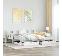 Kaloriko Lit de jour extensible avec tiroirs, blanc, 90 x 190 cm, en bois de pin massif, canapé-lit multifonction pour chambre d'amis, chambre d'adolescent