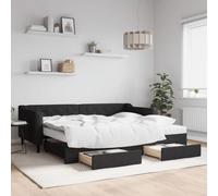 Kaloriko Lit de jour extensible avec tiroirs, tissu noir, 90 x 200 cm, 2 matelas, cadre en métal et bois, lit d'invités, canapé-lit avec espace de rangement pour salon et chambre à coucher
