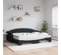 Kaloriko Lit de Jour Extensible Noir 80x200 cm avec Lit Gigogne, Cadre en Tissu Durable, Deux Matelas en Mousse Confortables, Meuble Polyvalent pour Chambre et Salon