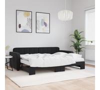 Kaloriko Lit de Jour Extensible Noir 80x200 cm en Velours, avec Lit Gigogne et Deux Matelas en Mousse, Cadre Robuste pour Chambre à Coucher, Meuble Polyvalent
