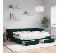 Kaloriko Lit de Jour Gigogne 80x200cm, Velours Vert Foncé, Cadre Robuste, avec 2 Tiroirs de Rangement et 2 Matelas Mousse, pour Chambre d'amis