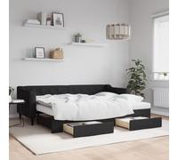 Kaloriko Lit de Jour Noir 80x200 cm avec Lit Gigogne et Tiroirs, Cadre de Lit Robuste en Tissu pour Chambre, Meuble Polyvalent avec 2 Matelas en Mousse