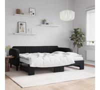 Kaloriko Lit de Jour Noir 80x200 cm avec Lit Gigogne, Matelas Mousse, Cadre Velours Doux, Métal et Bois Massif, Meuble Polyvalent Chambre