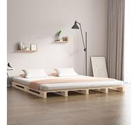 Kaloriko Lit de Palette 135x190 cm, Bois de pin Massif Naturel, Cadre de lit Double Robuste pour Chambre à Coucher, Support Stable et Lattes Pratiques