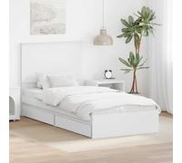 Kaloriko Lit de rangement avec tête de lit, blanc, 90 x 190 cm, en bois dérivé du bois, design moderne, lit simple, avec sommier à lattes, cadre de lit durable