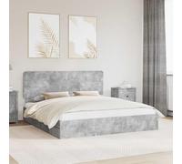 Kaloriko Lit de Rangement Gris béton 200 x 200 cm, Cadre de Lit en Bois d'Ingénierie pour Matelas Empereur, avec Tête de Lit et Tiroirs, Meuble de Chambre Durable