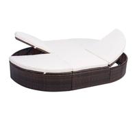 Kaloriko Lit d'extérieur avec coussin, île solaire résistant aux intempéries en rotin synthétique marron, double île réglable avec coussins pour jardin, terrasse, balcon