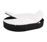 Kaloriko Lit d'extérieur en polyrotin noir avec coussin, double île réglable, lit de jardin résistant aux intempéries, 200 x 140 cm, pour terrasse, balcon, piscine, coussin confortable pour se
