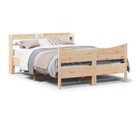 Kaloriko Lit en bois de pin massif, 135 x 190 cm, cadre de lit robuste avec têtes de lit, étagères, autoportant, aspect bois naturel, meuble de chambre durable, lit plate-forme idéal pour un sommeil