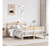 Kaloriko Lit en bois de pin massif, 140 x 200 cm, cadre de lit non traité, avec tête de lit et étagères, lit plate-forme stable pour chambre à coucher, meuble en bois naturel