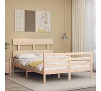 Kaloriko Lit en bois de pin massif non traité, 195,5 x 125,5 x 81 cm, plate-forme, lit en bois robuste, pour chambre à coucher, petit cadre de lit double, meuble durable