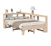 Kaloriko Lit en bois massif avec étagère, 135 x 190 cm, en pin non traité, tête de lit en forme de L, cadre de lit robuste, espace de rangement pour chambre à coucher, sans matelas