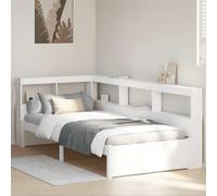 Kaloriko Lit en bois massif avec étagère, blanc, 75 x 190 cm, tête de lit en forme de L, cadre de lit robuste pour chambre à coucher, sans matelas