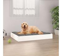Kaloriko Lit pour Chien Blanc en Bois de pin Massif 71,5 x 54 x 9 cm, Panier rectangulaire pour Chiot, Coussin, Matelas, Niche pour intérieur, Confort Stable, Design Simple