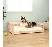 Kaloriko Lit pour Chien en Bois de pin Massif, Panier lit rectangulaire 95,5 x 65,5 x 28 cm, Corbeille Robuste pour Chiot, intérieur Maison, Confort Douillet et Style Intemporel