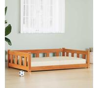 Kaloriko Lit pour Chien en pin Massif Brun Cire 100 x 70 x 28 cm, Panier lit rectangulaire pour intérieur, Coussin Confort, Tapis apaisant pour Chiot, Animal, Espace Durable