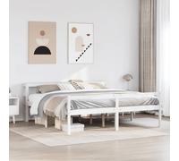 Kaloriko Lit pour personnes âgées en pin massif blanc 200 x 200 cm, hauteur d'entrée surélevée 44 cm, cadre de lit robuste avec tête de lit pour chambre à coucher, sans matelas