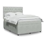 Kaloriko Lit Sommier à Lattes 140x190cm Gris Clair, Velours Doux, Cadre Robuste, Tête de Lit Réglable, Matelas Ressorts Ensachés, Surmatelas Lavable, Lumières LED Ambiance Chambre