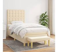 Kaloriko Lit Sommier à Lattes Crème 100x200 cm avec Matelas Ressorts Ensachés, Tête de Lit Réglable, Banc, Tissu Polyester Durable pour Chambre