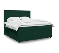 Kaloriko Lit Sommier Velours Vert Foncé 200x200cm, Cadre de Lit Plateforme avec Tête de Lit Réglable, Matelas à Ressorts Ensachés Fermeté Moyenne et Surmatelas Confortable