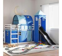 Kaloriko Lit Superposé Enfant avec Toboggan et Rideaux, Cadre en Bois de Pin Massif 90x190 cm, Blanc/Anthracite, pour Chambre d'enfant, Amusant et Sécurisé