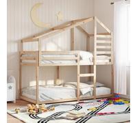 Kaloriko Lit superposé sans matelas 90 x 200 cm en pin massif avec toit, design sûr pour un espace limité, matériau naturel, non traité