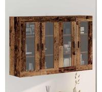 Kaloriko Lot de 2 armoires murales aspect bois vieilli - 69,5 x 34 x 90 cm - Avec 4 portes en verre - Espace de rangement durable pour cuisine, salon, salle à manger - Design rustique