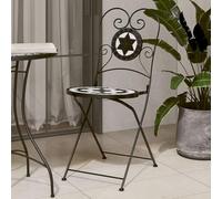 Kaloriko Lot de 2 chaises de bistrot pliantes, noires et blanches, avec assise en céramique, chaises de jardin, terrasse, balcon, résistantes aux intempéries, stables, peu encombrantes, pour salon et