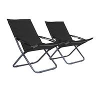 Kaloriko Lot de 2 chaises de plage pliantes noires avec tissu Oxford 600D et cadre en acier, réglables sur 3 positions, rembourrées, peu encombrantes, idéales pour jardin, balcon, terrasse, extérieur