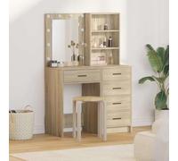 Kaloriko Lot de 2 coiffeuses marron - 50 x 41 x 135 cm - En bois - Coiffeuse - Table cosmétique - Commode de maquillage - Miroir - Tiroir - Tabouret - Éclairage LED - Rangement