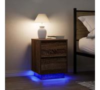 Kaloriko Lot de 2 tables de chevet avec éclairage LED - Effet chêne marron - 38 x 34 x 50 cm - Robuste - Pour chambre à coucher, salon - Avec espace de rangement