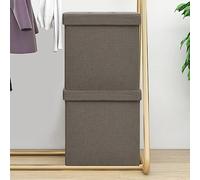 Kaloriko Lot de 2 tabourets avec espace de rangement Taupe aspect lin en MDF avec rembourrage en mousse 38 x 38 x 38 cm Pliable peu encombrant Idéal pour salon, cuisine, balcon, camping, extérieur