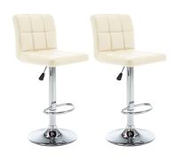 Kaloriko Lot de 2 tabourets de bar en cuir synthétique crème avec dossier et repose-pieds, réglables en hauteur, rotatifs, structure en métal robuste pour comptoir, cuisine, salle à manger, bar, île