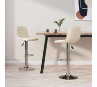 Kaloriko Lot de 2 tabourets de bar en tissu crème avec dossier et repose-pieds, réglables en hauteur et pivotants, structure en métal chromé pour cuisine, salle à manger, comptoir, bar, île de cuisine