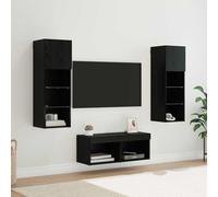 Kaloriko Lot de 4 étagères murales en bois aspect chêne noir, 40 x 30 x 30 cm, avec bandes LED, pour salon, chambre à coucher