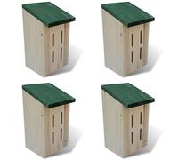 Kaloriko Lot de 4 maisons à papillons en bois solide - 14 x 15 x 22 cm - Avec toit vert - Pour jardin, balcon, terrasse - Nichoir et abri pour l'hivernage et la protection des espèces