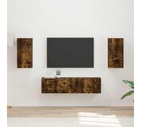 Kaloriko Lot de 4 meubles TV en chêne fumé en bois 60 x 31 x 29,5 cm pour salon, home cinéma, espace de rangement