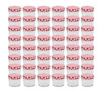 Kaloriko Lot de 48 Pots à Confiture en Verre 110 ML, couvercles Rouge et Blanc, Bocal Transparent pour Conservation hermetique, Chutney, sirop, Miel, Cuisine, Table Dejeuner, Usage Quotidien