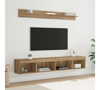 Kaloriko Lot de 5 étagères murales murales en bois de chêne artisanal avec éclairage LED pour salon, chambre à coucher, rangement multimédia