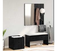 Kaloriko Lot de 5 meubles de couloir - Montage mural - Avec miroir acrylique - En bois - Banc - Jardinière - Panneaux de garde-robe - Peu encombrant - Pour entrée, salon, couloir, espace de rangement